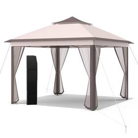 Ghmhsku00570 Costway Pop-up Gazebo Tent Portable Canopy Shelter Carry Bag Mesh 11ftx11ft Beige