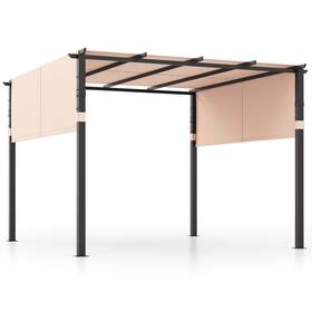 Hcst03302 Costway 10 X Ft Flat Top Pergola With Retractable Canopy 2 Pcs Roller Sunshade Cover