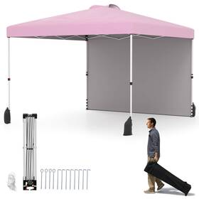 Hcst07469 Costway 10 X Ft Pop Up Canopy Tent With 1 Sidewall Wheeled Bag 8 Stakes 4 Wind Ropes
