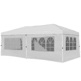 Hcst09904 Costway 10 X 20 Ft Pop Up Canopy Tent With 6 Sidewalls Wheeled Bag Sandbags Stakes