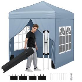 Hcst10963 Costway 6.5 X Ft Pop Up Canopy Tent With 4 Sidewalls Wheeled Bag Sandbags 8 Stakes