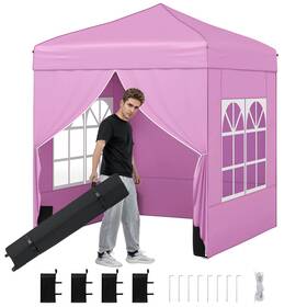 Hcst10964 Costway 6.5 X Ft Pop Up Canopy Tent With 4 Sidewalls Wheeled Bag Sandbags 8 Stakes