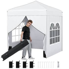 Hcst10965 Costway 6.5 X Ft Pop Up Canopy Tent With 4 Sidewalls Wheeled Bag Sandbags 8 Stakes