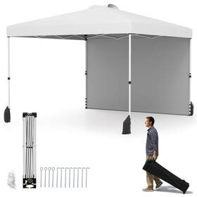 Hcst12582 Costway Goplus 10 X Ft Pop Up Canopy Tent With 1 Sidewall Wheeled Bag 8 Stakes