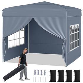 Us-2hcst09867 Costway 10 X Ft Pop Up Canopy Tent With 4 Sidewalls Wheeled Bag Sandbags 8 Stakes