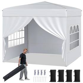 Us-2hcst09869 Costway 10 X Ft Pop Up Canopy Tent With 4 Sidewalls Wheeled Bag Sandbags 8 Stakes