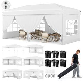 Us-2hcst09904 Costway 10 X 20 Ft Pop Up Canopy Tent With 6 Sidewalls Wheeled Bag Sandbags Stakes