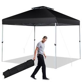 Us-2np10835bk Costway 2-tier Pop-up Gazebo Canopy Outdoor Tent For Beach Garden Poolside Black