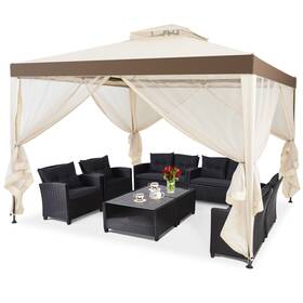 Us-2p3907be Costway 10ftx 10ft Canopy Gazebo Tent Shelter With Mosquito Netting Outdoor Lawn Patio Beige