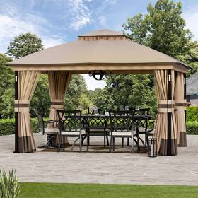 Gazebo0602 Covered Outdoor Patio Gazebo 11ftx13ft With Led Lights And Bluetooth Speaker Heavy Duty