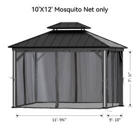 Pa8001012mn-g Covered Outdoor 10ft X 12ft Gray Gazebo Mosquito Netting Replacement Universal 4-panel Sidewalls