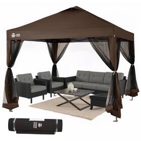 Cs-g100 Crown Shades Gazebo 10x10 Pop Up Canopy With Mosquito Netting Screen Tent 4 Ropes 8