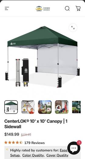 Cs-rm100h-s1-gn-2p Crown Shades Pop-up Canopy 10x10 Ft Green Adjustable 1 Sidewall