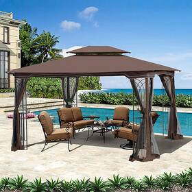 Gz0051 Cuisinsmart Gazebo Canopy Tent 10ftx13ftoutdoor Patio Grill Double Roofs Pergola W