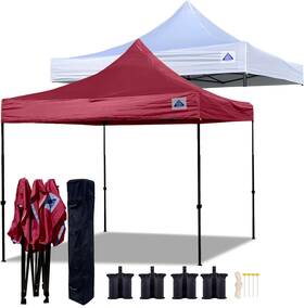 Delta Canopies 619317898141 10ftx10ft Pop Up Tent D Model-1 Frame With 2 Sets Of Tops And Walls Maroon White