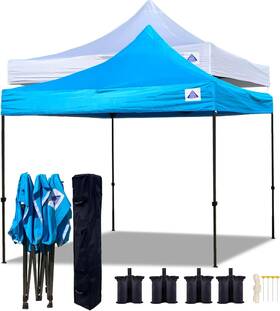 Delta Canopies 619317898158 10ftx10ft Pop Up Tent D Model - 1 Frame 2 Sets Of Tops And Walls Sky Blue White