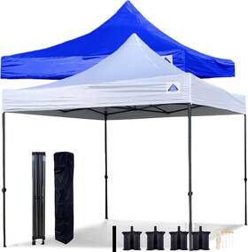 Delta Canopies 619317898172 10ftx10ft Pop Up Tent D Model- 1 Frame With 2 Sets Of Tops And Walls Blue White