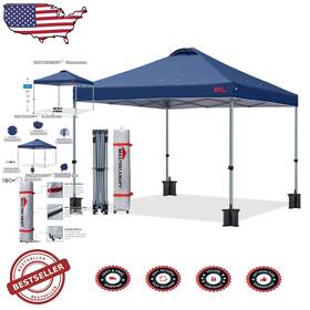 Details In Description 619548581027 Durable 10x10 Navy Blue Pop Up Canopy Uv Protect Roller Bag