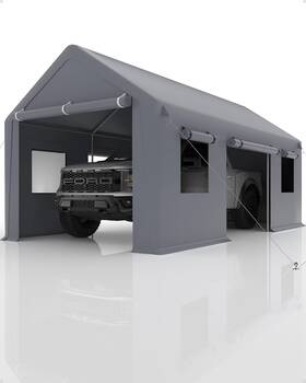 Dexso 711182022659 Portable Garage 13ftx20ft Carport Canopy With Adjustable Poles For Outdoor Storage