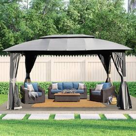 1625br Domi Outdoor Living Double Roof Gazebo 10x14ft With Curtain&nets Heavy Duty Metal Frame