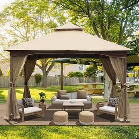 Lgcd1576 Domi Outdoor Living 10ft X 13ft Canopy With Mosquito Netting Double Roof Soft Top Gazebo