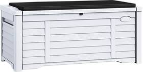 Madwvk8ptl Dwvo 120 Gallon Outdoor Louver Storage Deck Box With Seating Cushion White