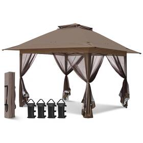 E169mn-brn-az Eagle Peak 13x13 Pop Up Gazebo With Mesh Netting Easy Screened Canopy For Patio And