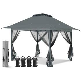 E169mn-gry-az Eagle Peak 13x13 Pop Up Gazebo With Mesh Netting Easy Screened Canopy For Patio And