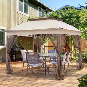G121-tan-hd Eagle Peak Gazebo 11ftx11ft Portable Pop-up Shelter Patio Steel Brown With Screen