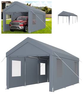 Esddg 699928781483 10 X 20ft Carport Heavy Duty Canopy Tent Roll-up Doors 2 Windows Removable Side