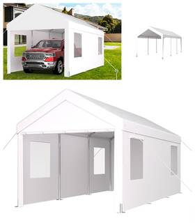 Esddg 699955929162 12ft X 20ft Carport Canopy Tent Roll-up With Doors And 2 Windows Removable Sidewall