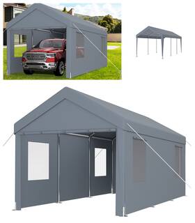 Esddg 699994576952 12 X 20ft Carport Heavy Duty Canopy Tent Roll-up Doors 2 Windows Removable Side