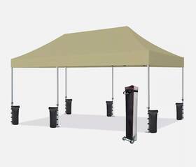 451212 Eurmax Premium 10ftx20ft Tan Ez Pop Up Canopy Tent With Bonus Wheeled Bag
