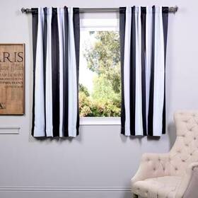 Exclusive Fabrics & Furnishings 445042415468 Awning Black And Fog White Striped Blackout Curtain - 50 Inch W X 63 L 1 Panel