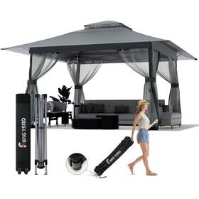 Fyf030 Fung Yard 13x13 Outdoor Patio Gazebo With Mosquito Nettings - Double Roof Pop Up Canopy