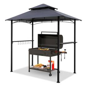 Gartoo F002g023 8ftx5ft Outdoor Grill Gazebo Double Roof Bbq Canopy With 2 Side