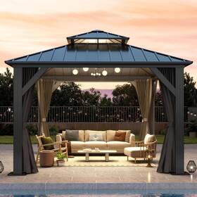 G038 Gartoo 12ftx12ft Outdoor Hardtop Gazebo With Double Roof - Heavy-duty Galvanized Steel