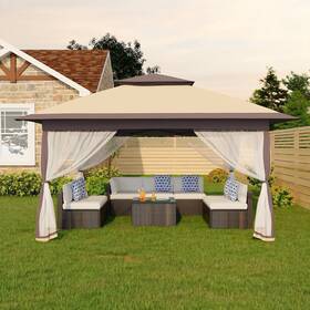 26ty12-khaki Garveelife Canopy Tent 12x12 Ft Pop Up Gazebo Onepush Setup With 4 Sandbags
