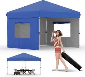 3ussyulckvriimm8dptjiqbsug2p Garveelife 10x10 Pop Up Canopy Removable 3 Sidewalls Easy Camping Tent One Button Blue