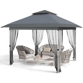 Garveelife 967553717172 12ftx12ft Gazebo Outdoor Pop Up Canopy Tent With Curtains And 144 Square Shelte