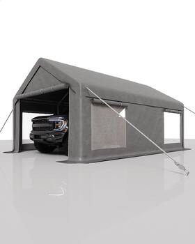 Amatxgs6yh7hrqadjw-ujgaad Garveelife 12x20 Ft Carport Car Port With 200g Pe Tarp Roll-up Doors And 4 Windows F