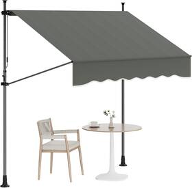 Gl-ljaw-gy-3 Garveelife 118 Inch Manual Retractable Awning Patio Exterior Sunshade Shelter Gray