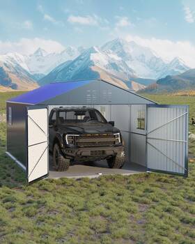Glz-mcap-1220v7x Garveelife 12x20 Ft Metal Carport - Enclosed With Reinforced Frame And Steel Roof For