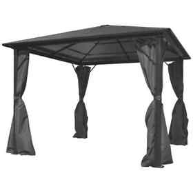 47112 Gazebo With Curtain Anthracite Aluminum 118.1inchx118.1inch