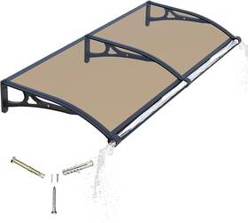 Ggnebai Ln-01-19 Door Awning Window Canopy 40x80 Inch Polycarbonate Black Bracket/brown Board