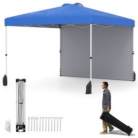 Us-2hcst07324 Goplus 10 X Ft Pop Up Canopy Tent With 1 Sidewall Wheeled Bag 8 Stakes