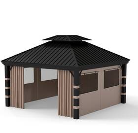 W352101jbt0019 Gotruth Gazebo Privacy Curtains 10ft X With Mosquito Windows 4 Panel Brown