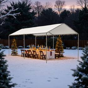 Grezone 737547698437 10 X 20 Heavy Duty White Garage All-season Outdoor Carport Canopy With Tarp