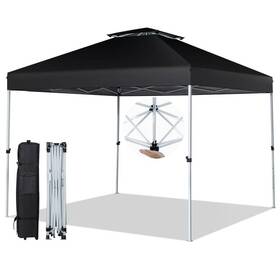 Gym10985 Gymax 2-tier 10 Ft. X Black Pop-up Canopy Tent Instant Gazebo Adjustable