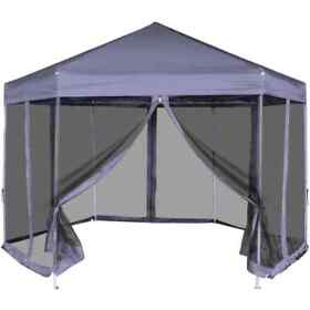 42110 Hexagonal Pop-up Marquee With 6 Sidewalls Dark Blue 11.8footx10.2foot